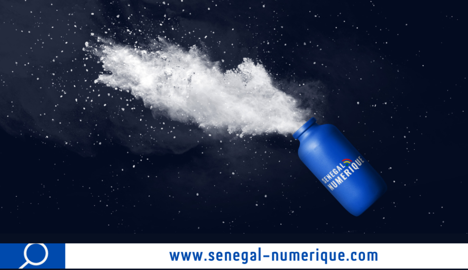 Logo de Sénégal Numérique sur bouteille de poudre DTF